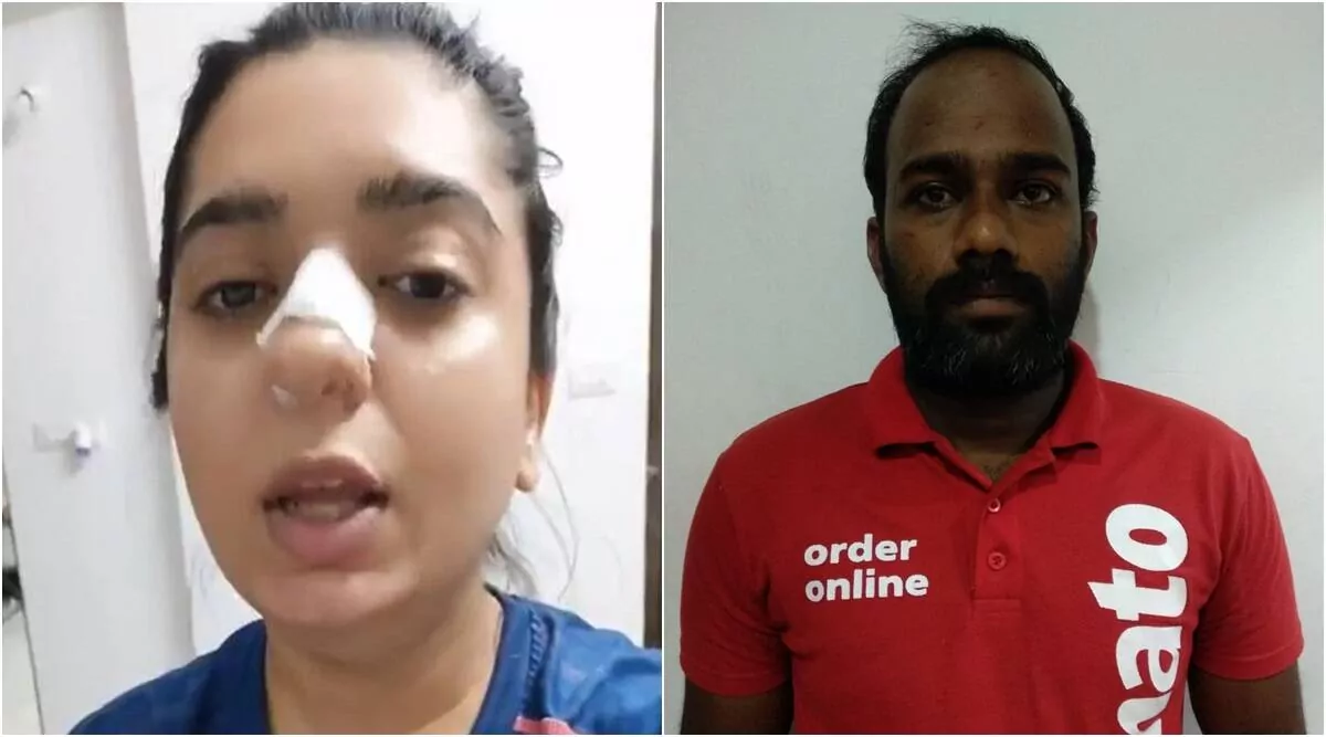 Zomato Woman injured Herself by Owned