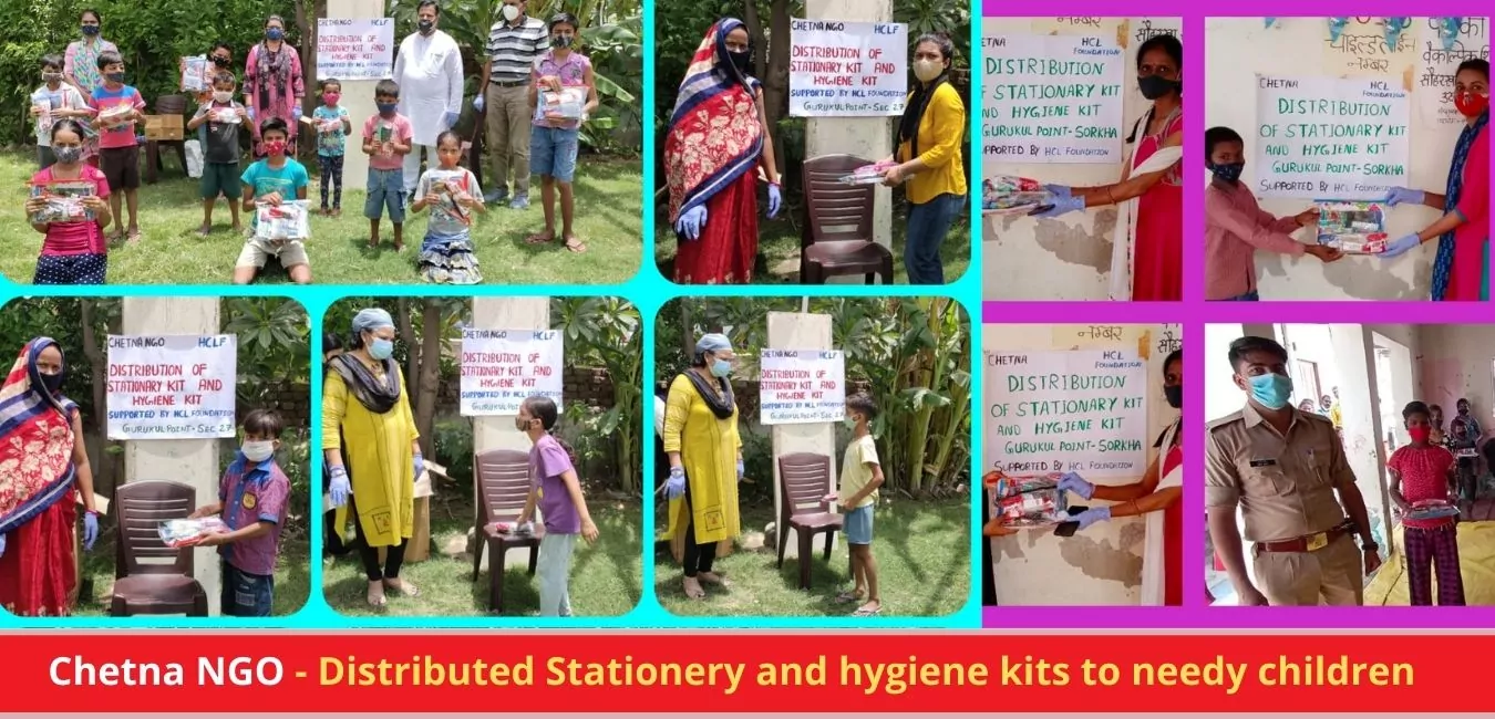 Chetna NGO - Distributed Stationery and hygiene kits to needy children