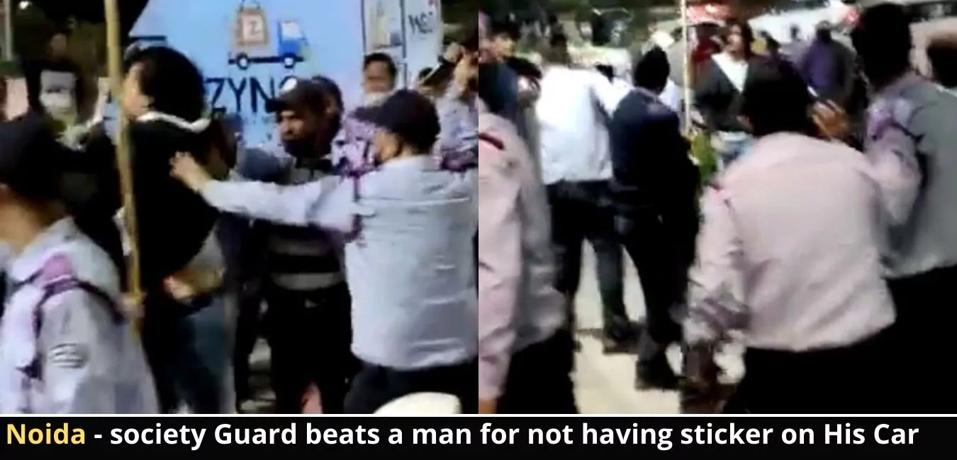Amrapali Sapphire Society guard beating a man for not having sticker on his car