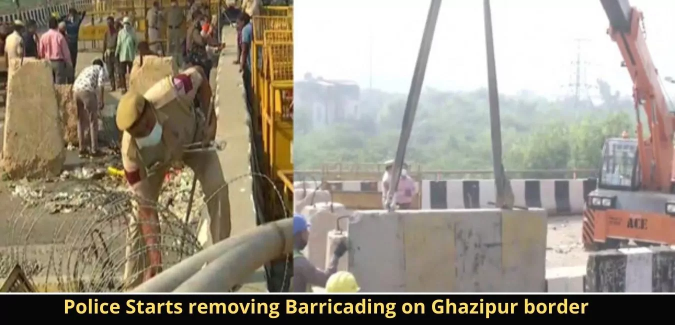 Police Starts removing Barricading on Ghazipur border, government ordered